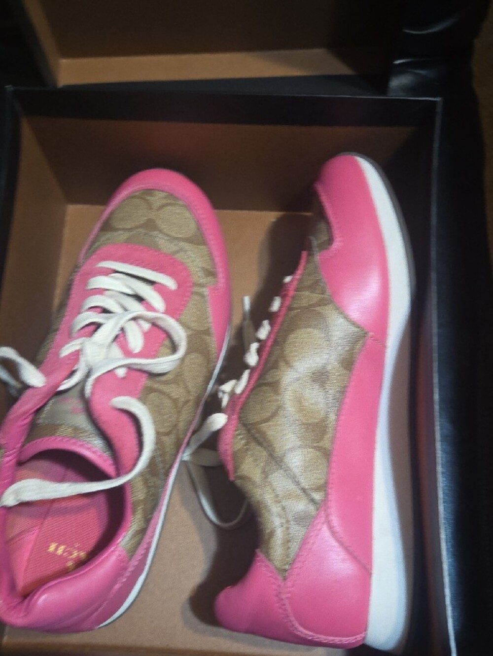 Coach Pink Leather & Signature Canvas Sneakers - Picture 2 of 3